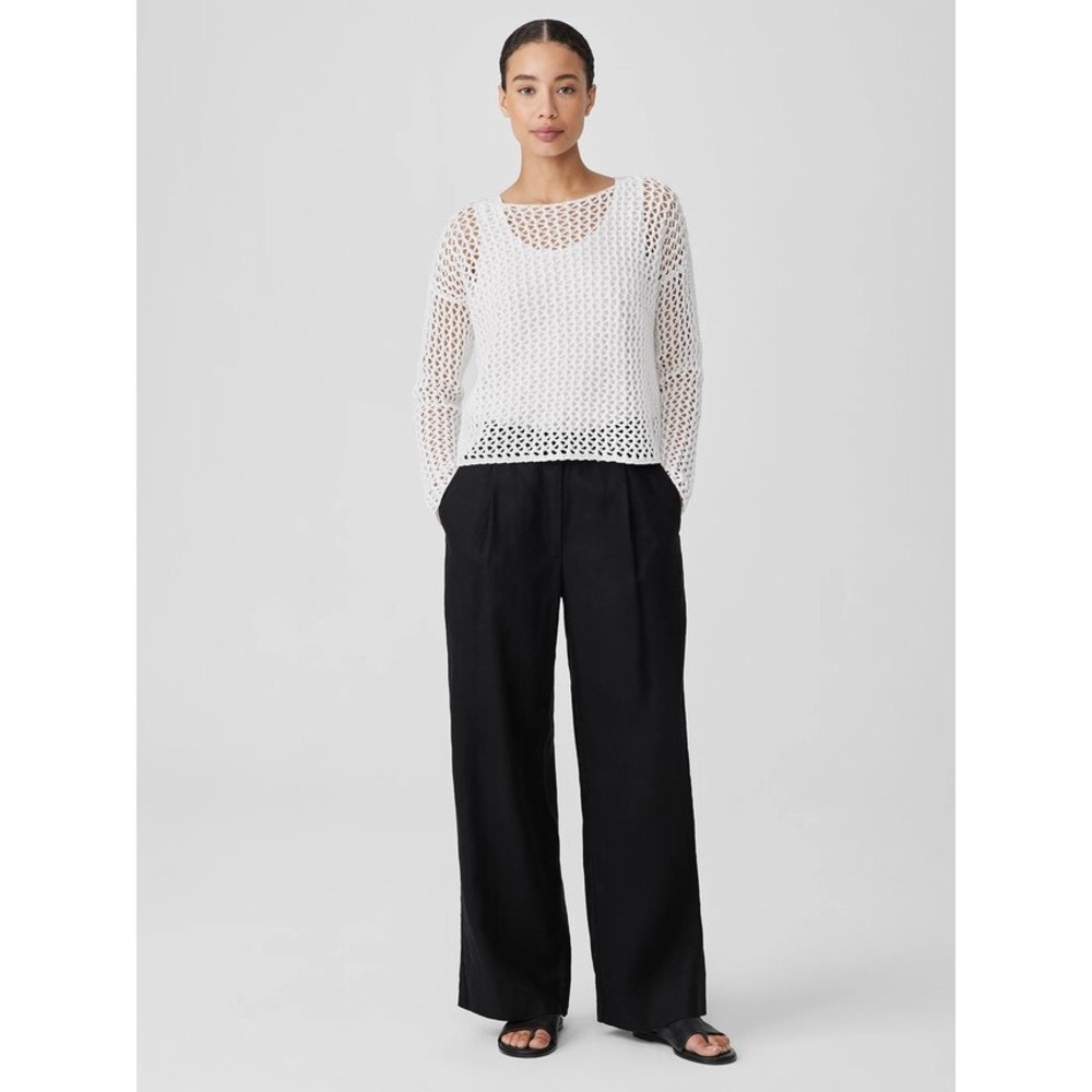 NWT Eileen Fisher Peruvian Organic Cotton Cord Open Knit Bateau Neck Sweater XS - Picture 5 of 13